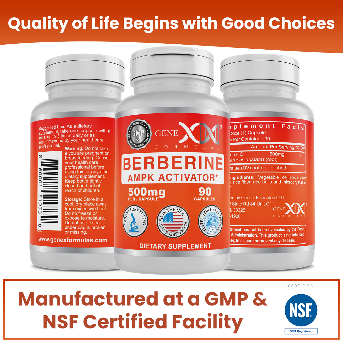 Genex Berberine HCl 500mg (90 Capsules)