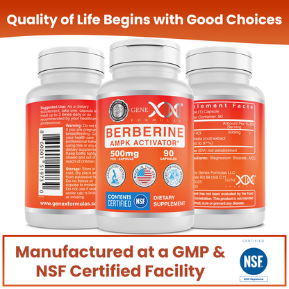 Genex Berberine HCl 500mg NSF Contents Certified (90 Capsules)