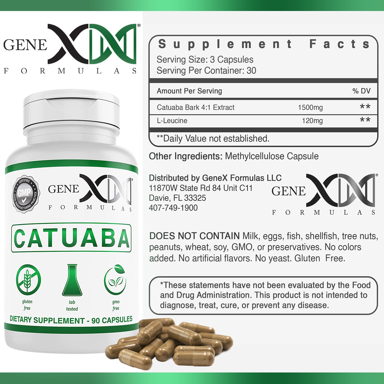 Genex Catuaba Bark 1500mg L Leucine 120mg 90 Capsules Genex Formulas Llc 8285